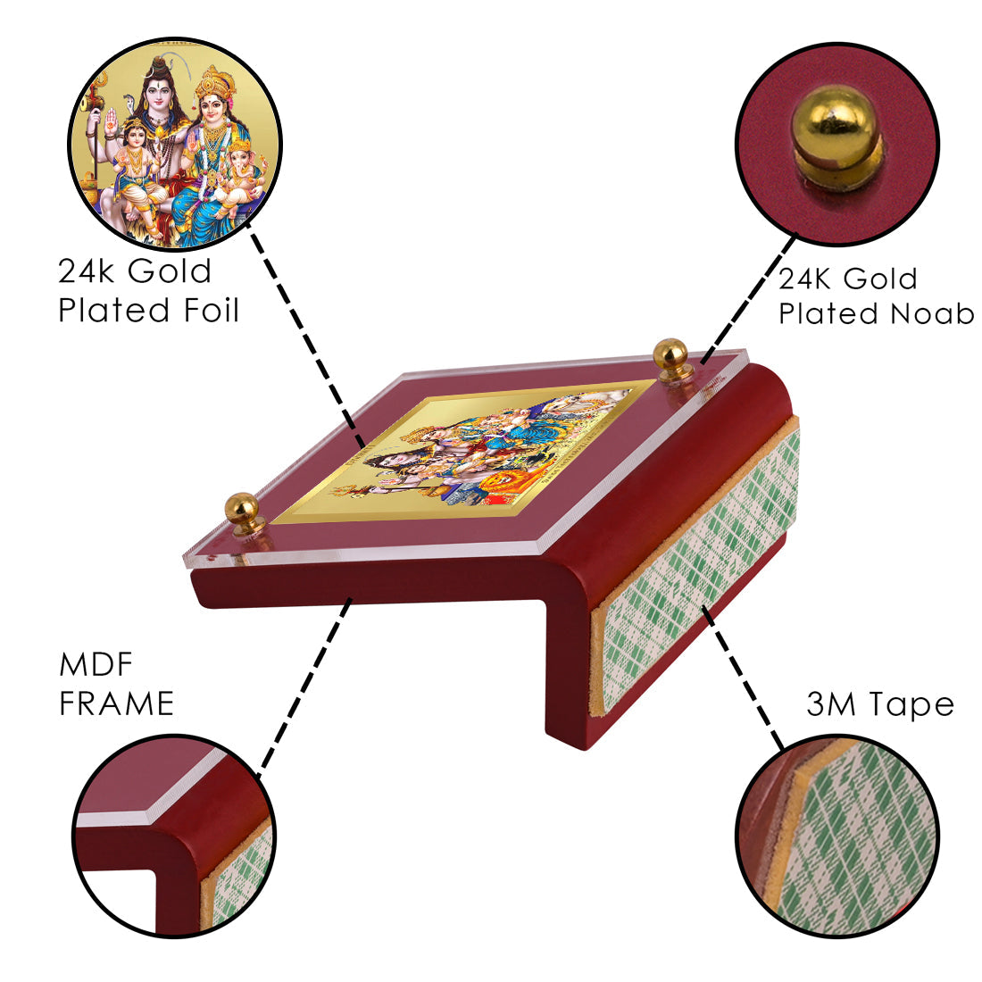 Diviniti 24K Gold Plated Shiv Parivar For Car Dashboard, Home Decor & Worship (7 x 9 CM)