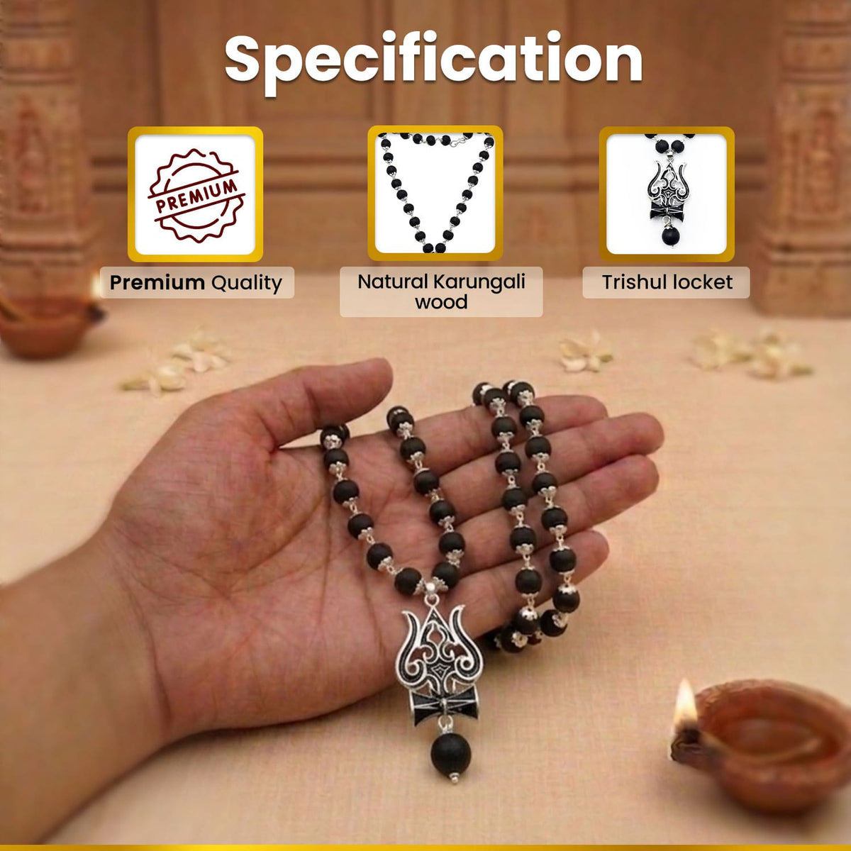 Karungali Mala with Lord Shiva Trishul