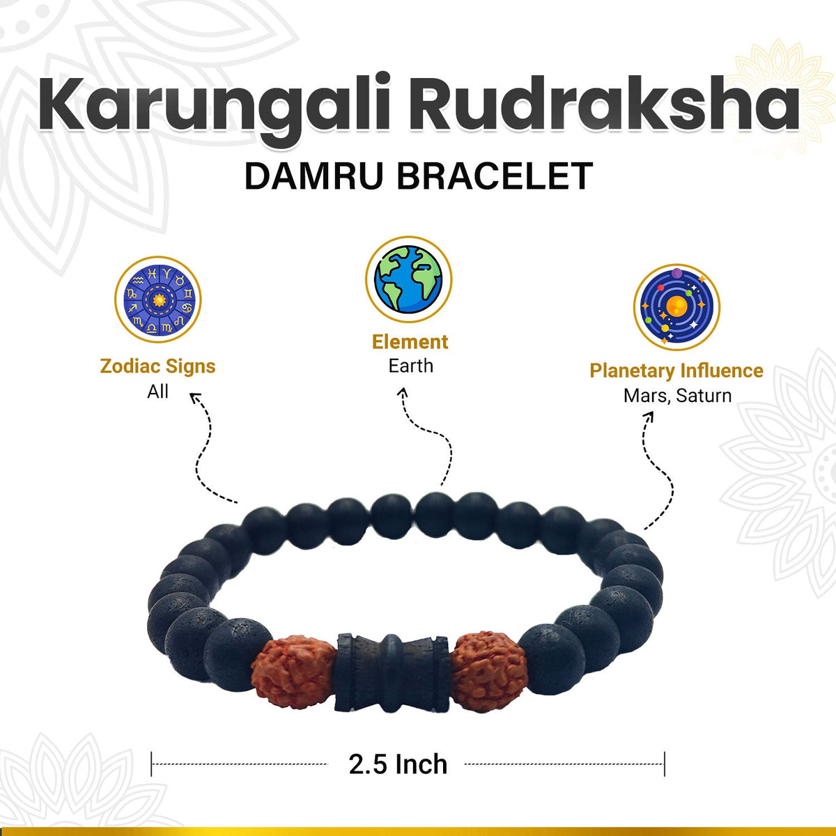 Karungali Rudraksha Damru Bracelet