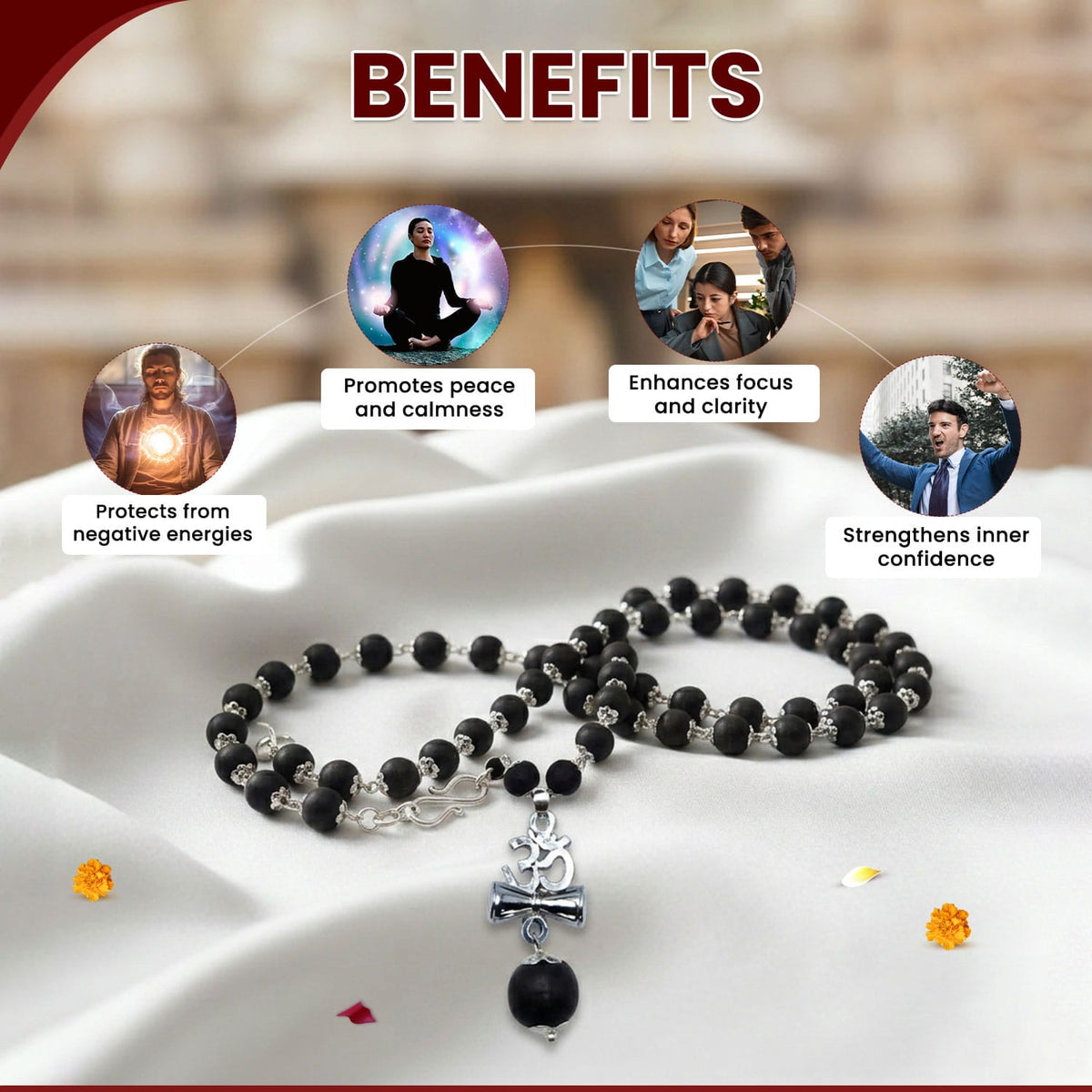 Karungali Silver Plated Mala with Om Damru Locket