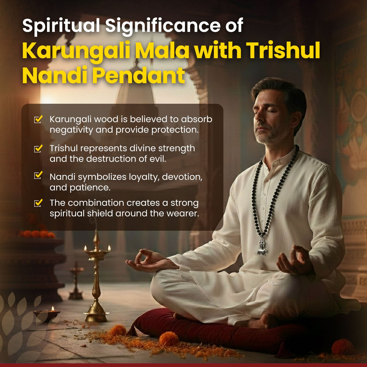 Karungali Mala with Trishul Nandi Pendant