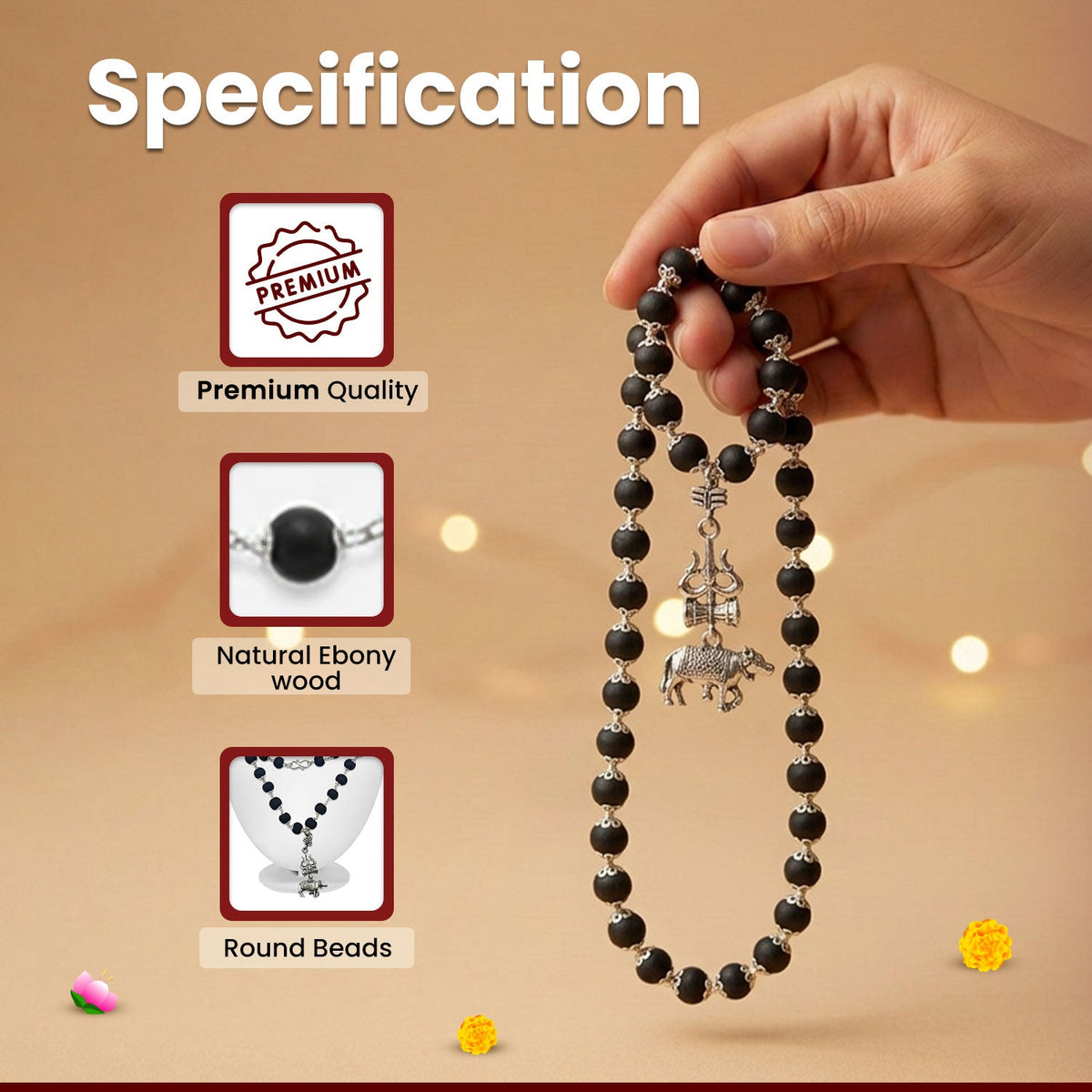 Karungali Mala with Trishul Nandi Pendant