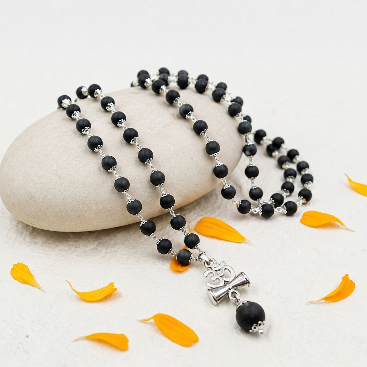 Karungali Silver Plated Mala with Om Damru Locket