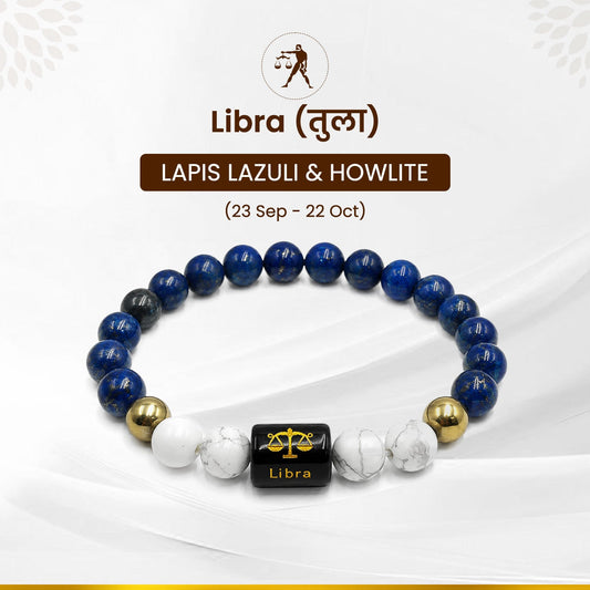 Libra (तुला राशि) Zodiac Lapis Lazuli & Howlite Crystal Bracelet