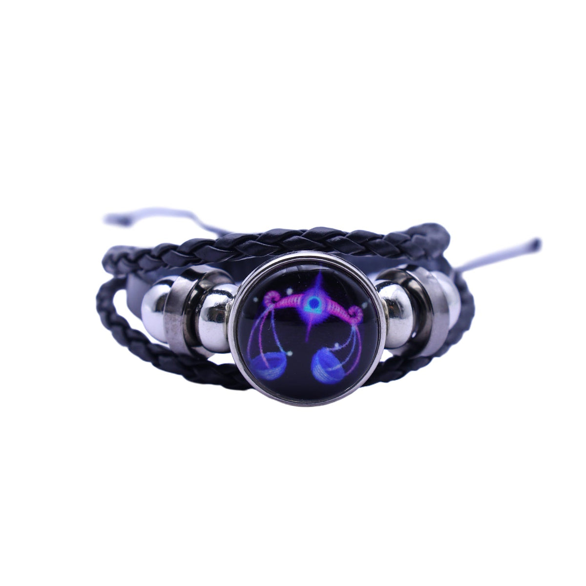 Zodiac Bracelet–Elegant Black Leather Design with 12 Constellation Signs