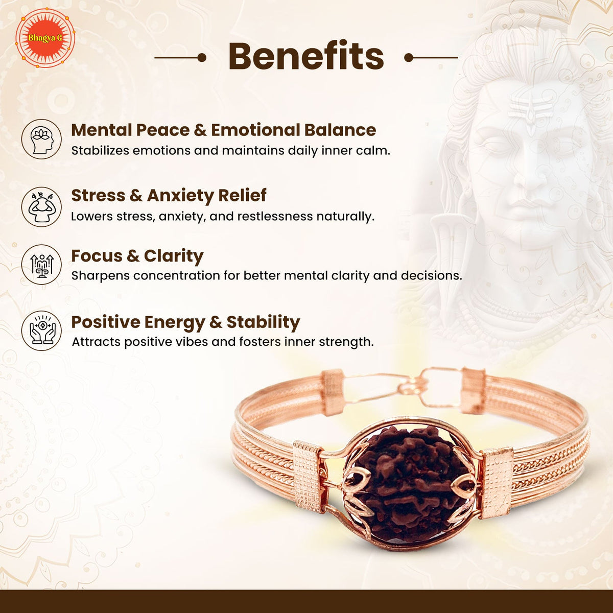 Panchmukhi Rudraksha Brass Bracelet