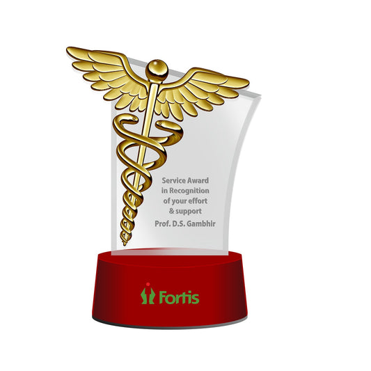 Personalized Corporate Acrylic Trophy with Gold Logo