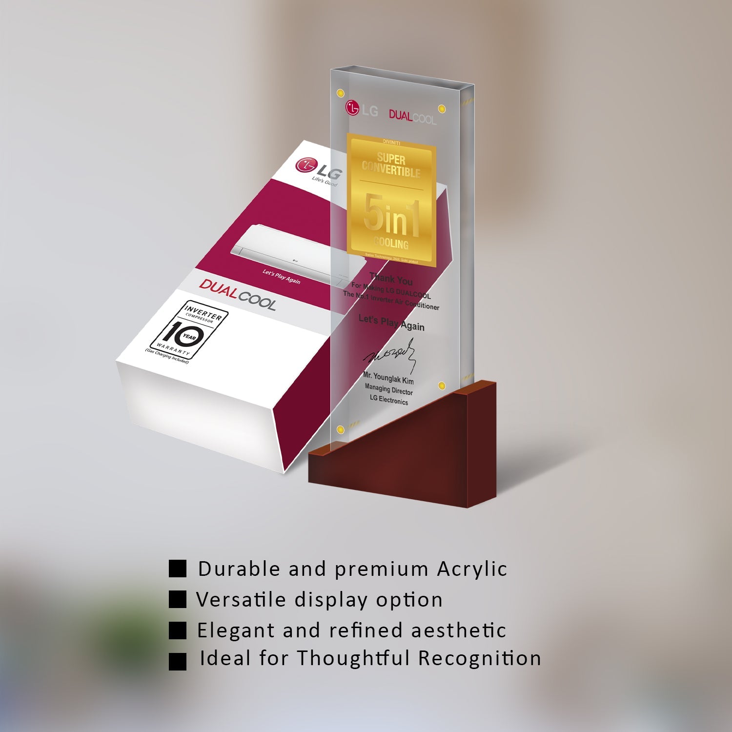 Premium Acrylic Trophy with 24K Gold Plated Logo