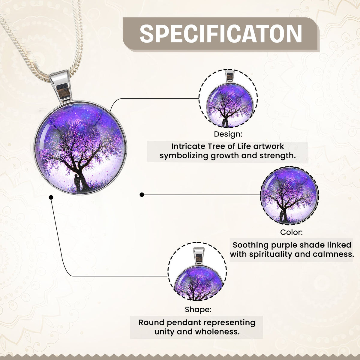 Purple Tree of Life Crystal Pendant