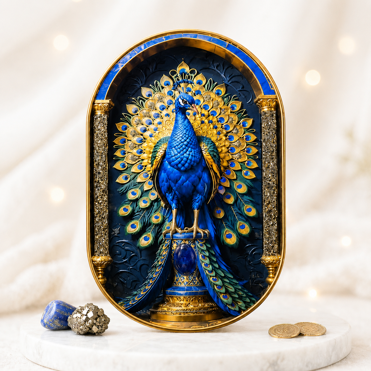 Pyrite Lapis Peacock Frame