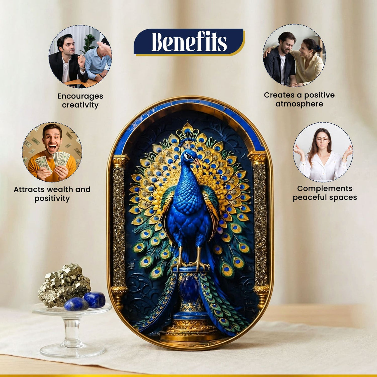 Pyrite Lapis Peacock Frame