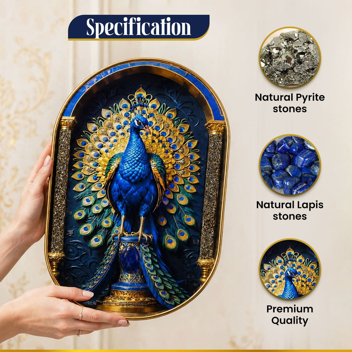 Pyrite Lapis Peacock Frame