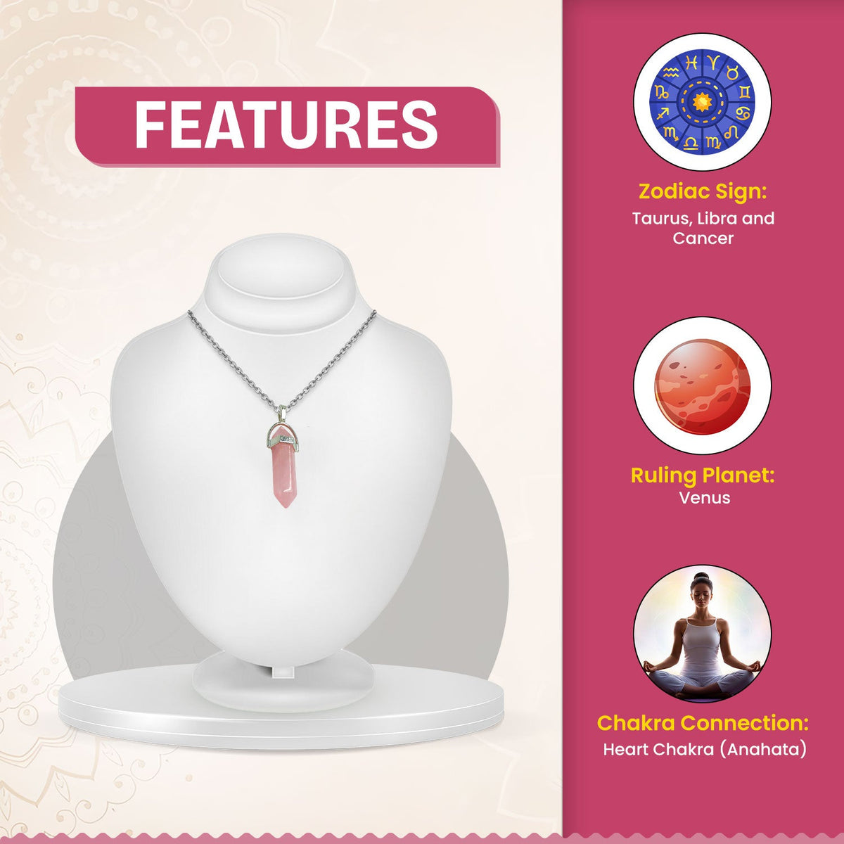 Rose Quartz Candle Crystal Pendant