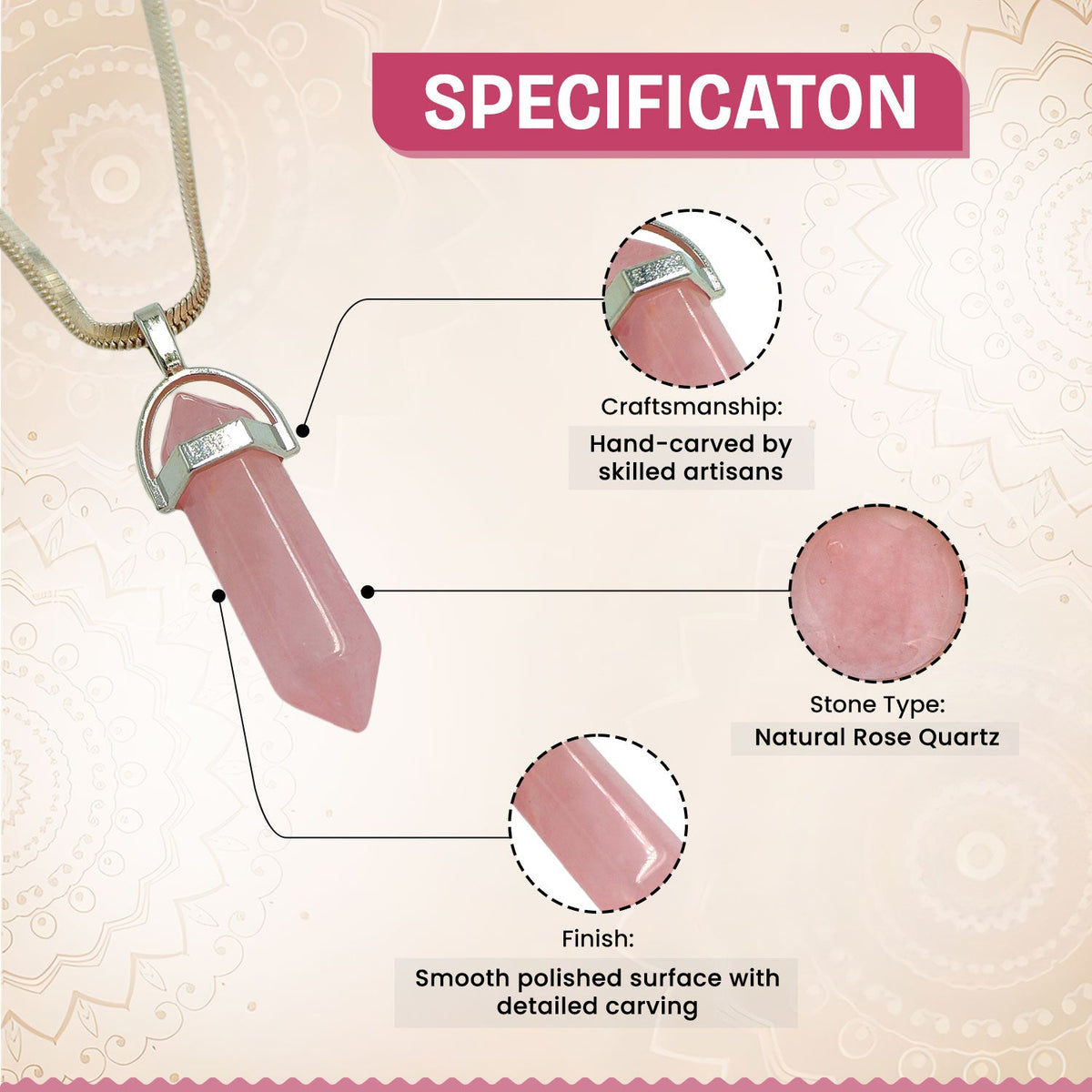 Rose Quartz Candle Crystal Pendant
