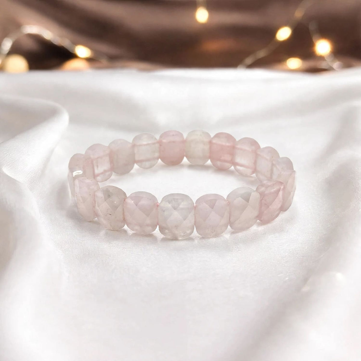 Rose Quartz Oval Shape Diamond Cut Bracelet
