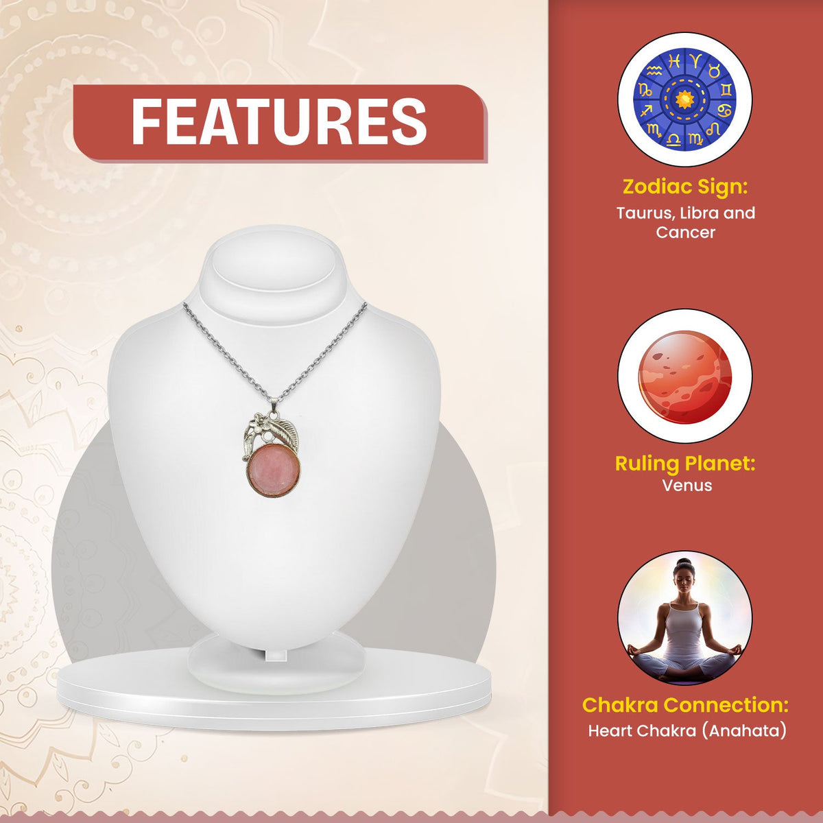 Rose Quartz Round Crystal Pendant
