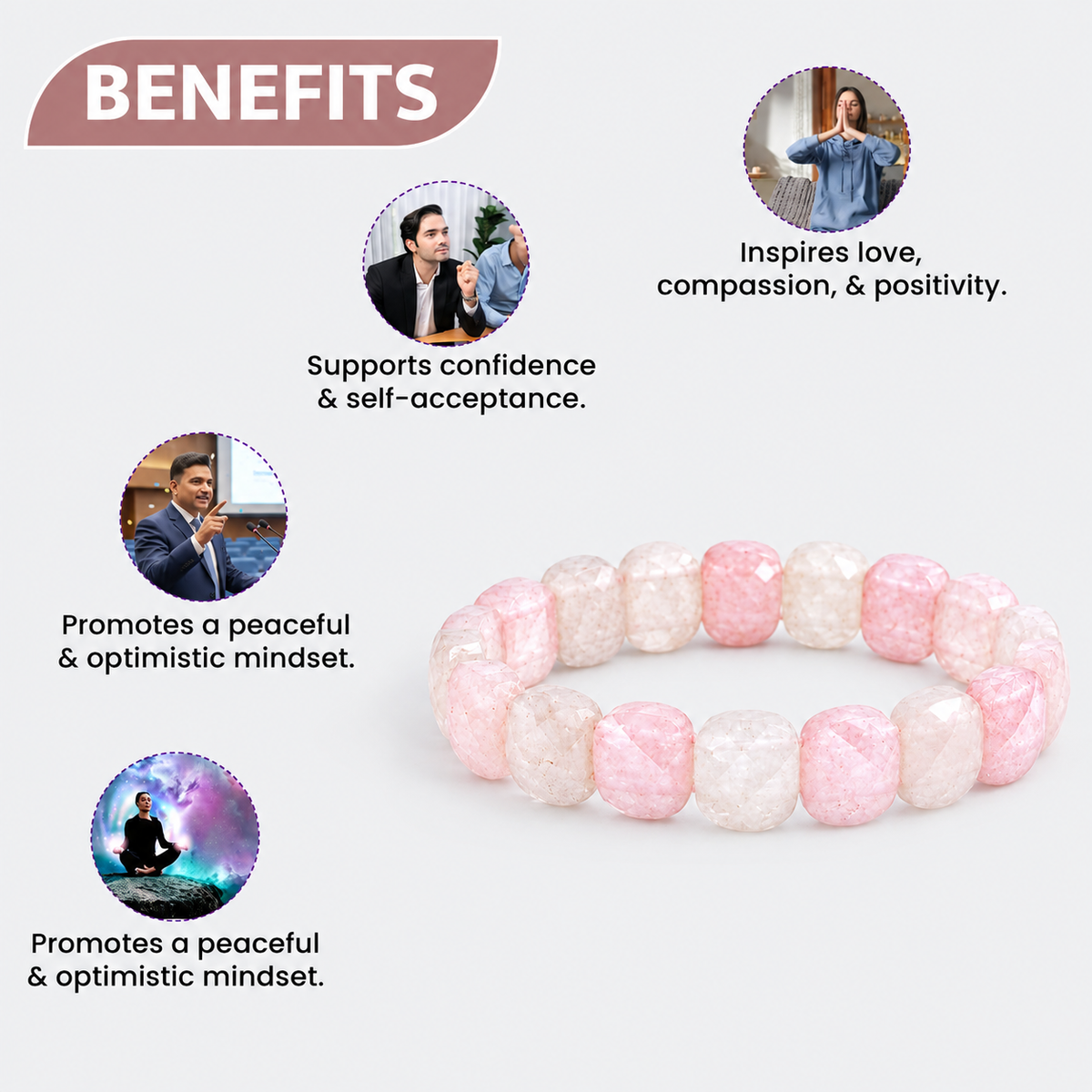 Rose Quartz Oval Shape Diamond Cut Bracelet