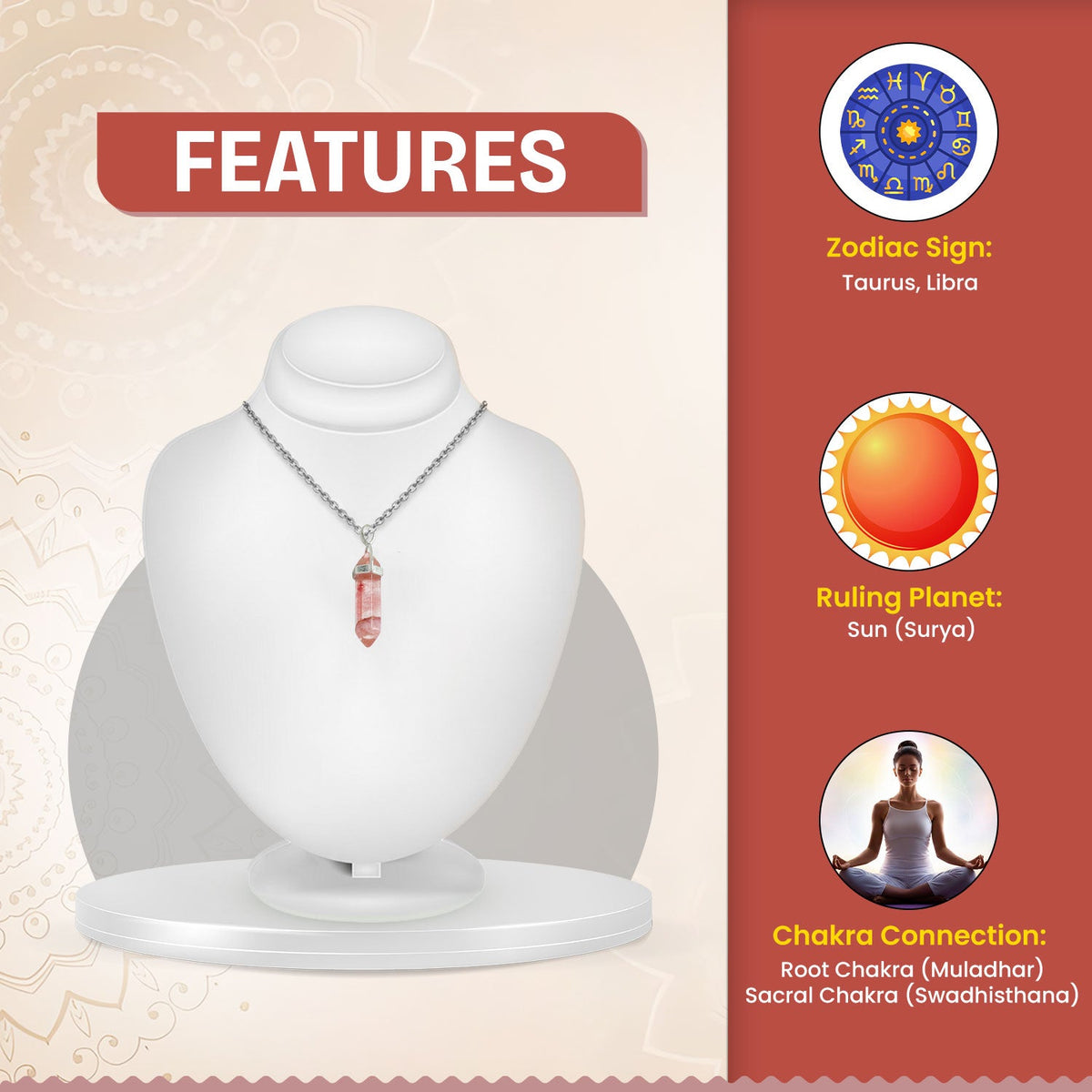 Ruby Quartz Crystal Candle Pendant