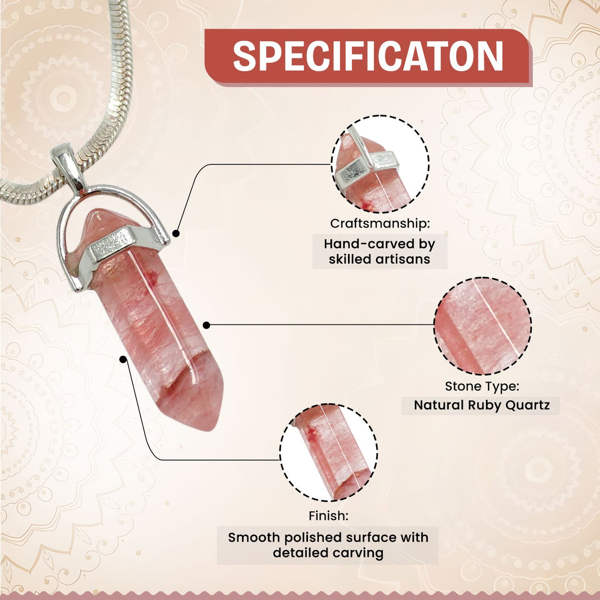 Ruby Quartz Crystal Candle Pendant