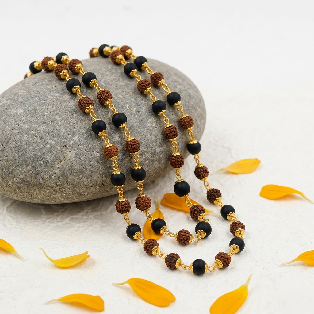 Rudraksha Karungali Golden Capping Mala