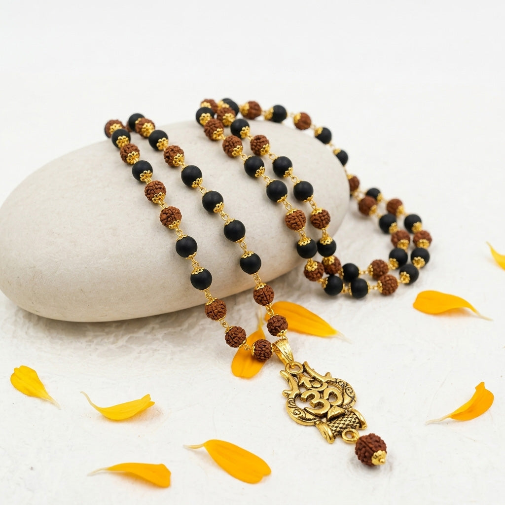 Rudraksha Karungali Mala with Trishul Pendant