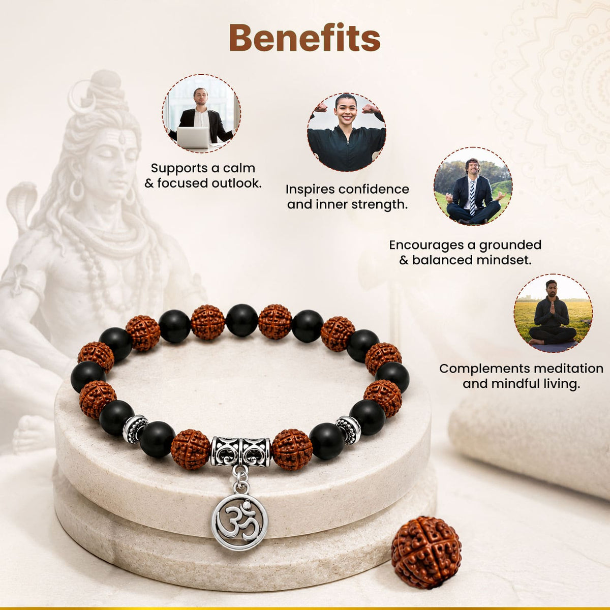 Rudraksha Karungali OM Charm Bracelet