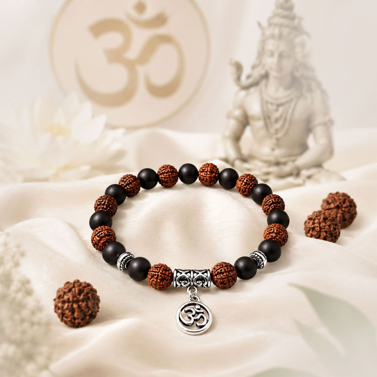 Rudraksha Karungali OM Charm Bracelet