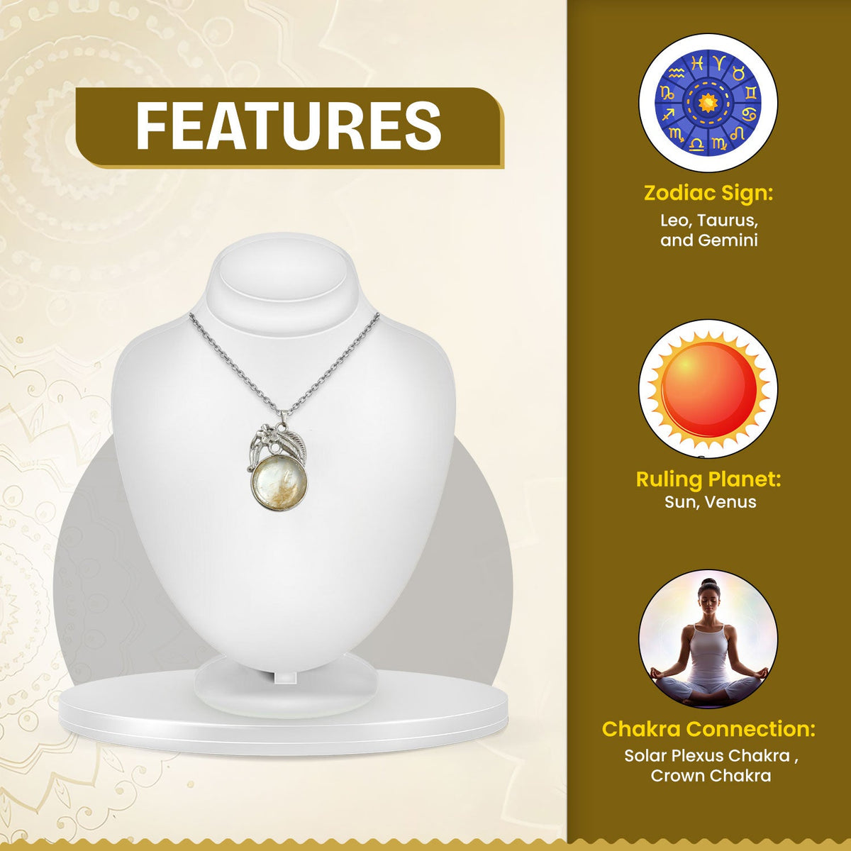 Rutile Crystal Round Pendant