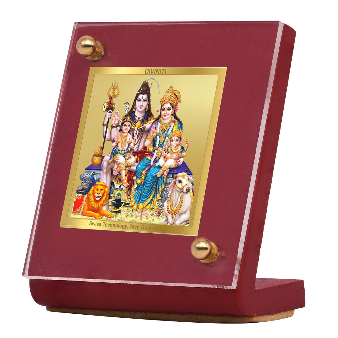 Diviniti 24K Gold Plated Shiv Parivar For Car Dashboard, Home Decor & Worship (7 x 9 CM)
