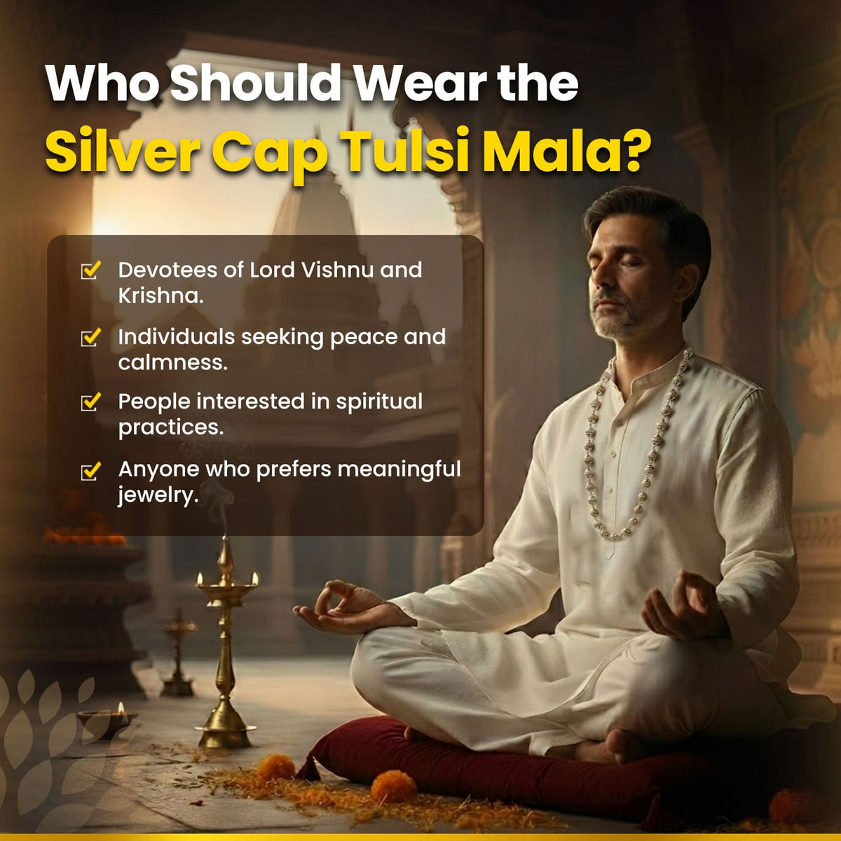 Silver Cap Tulsi Mala