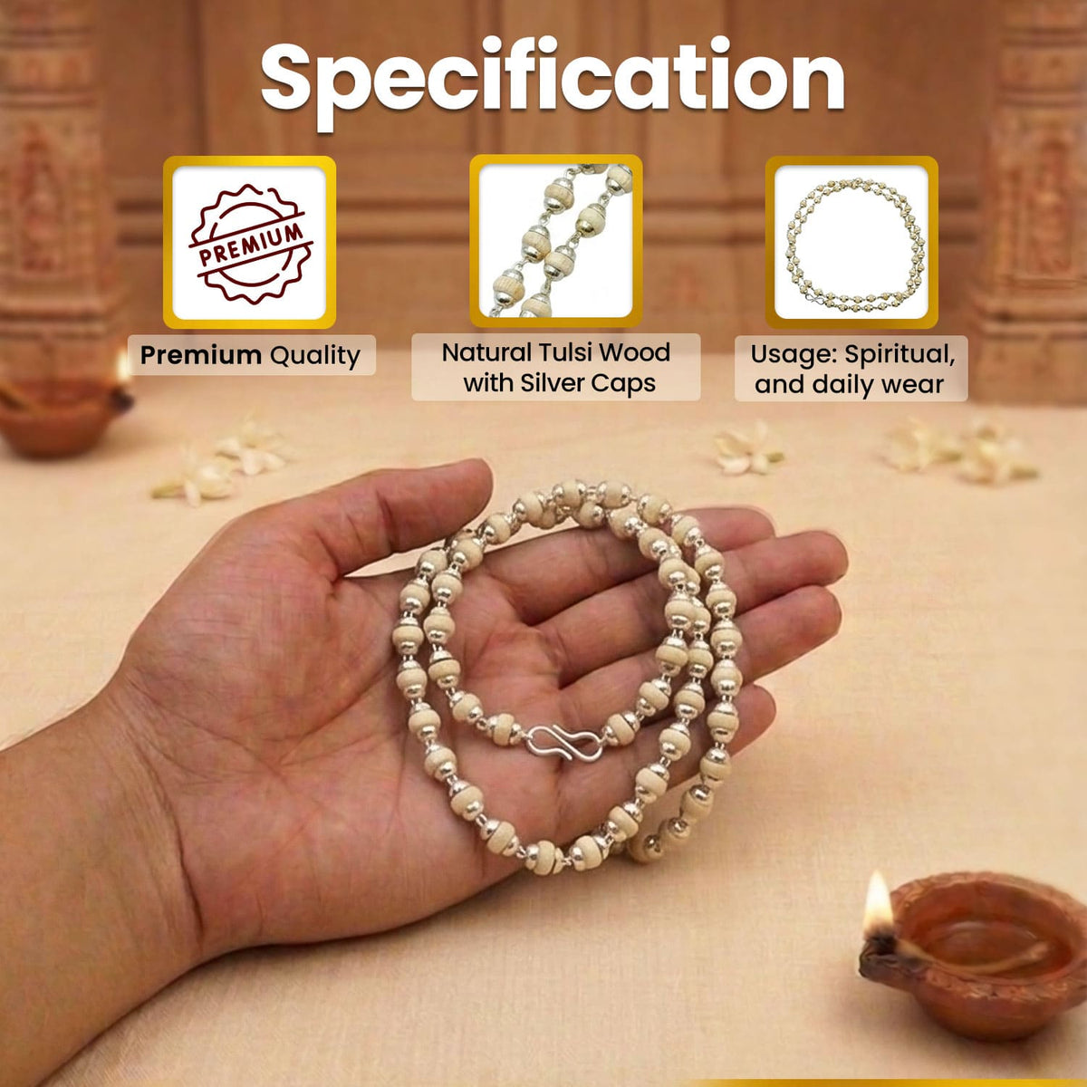 Silver Cap Tulsi Mala