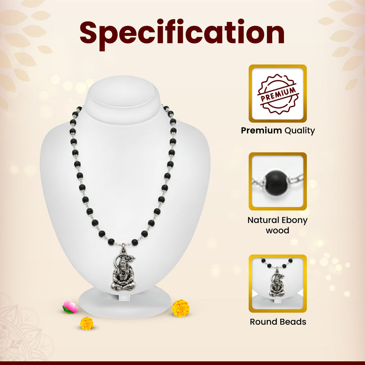 Silver Bajrangbali Meditation Karungali Mala