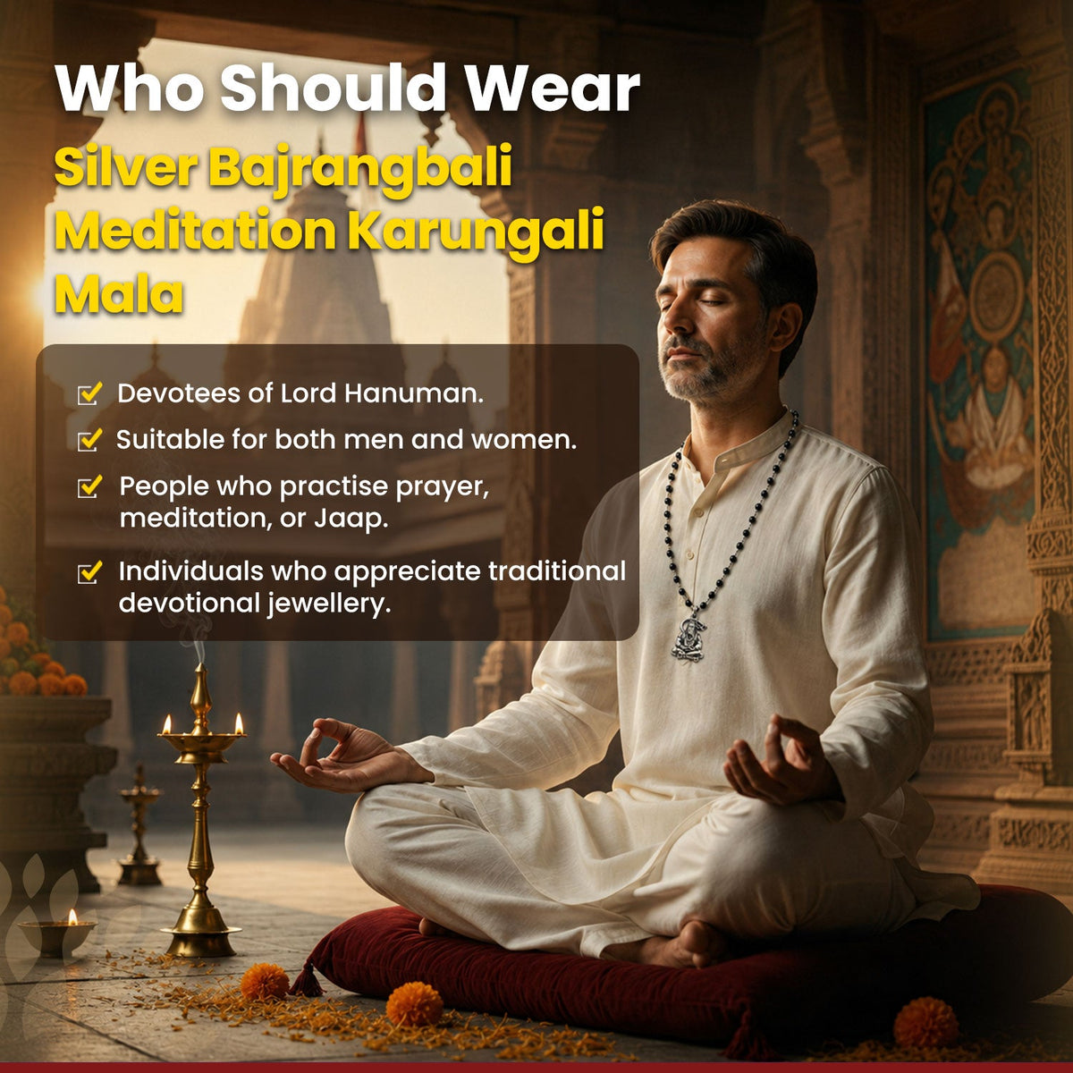 Silver Bajrangbali Meditation Karungali Mala