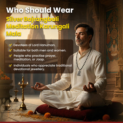 Silver Bajrangbali Meditation Karungali Mala