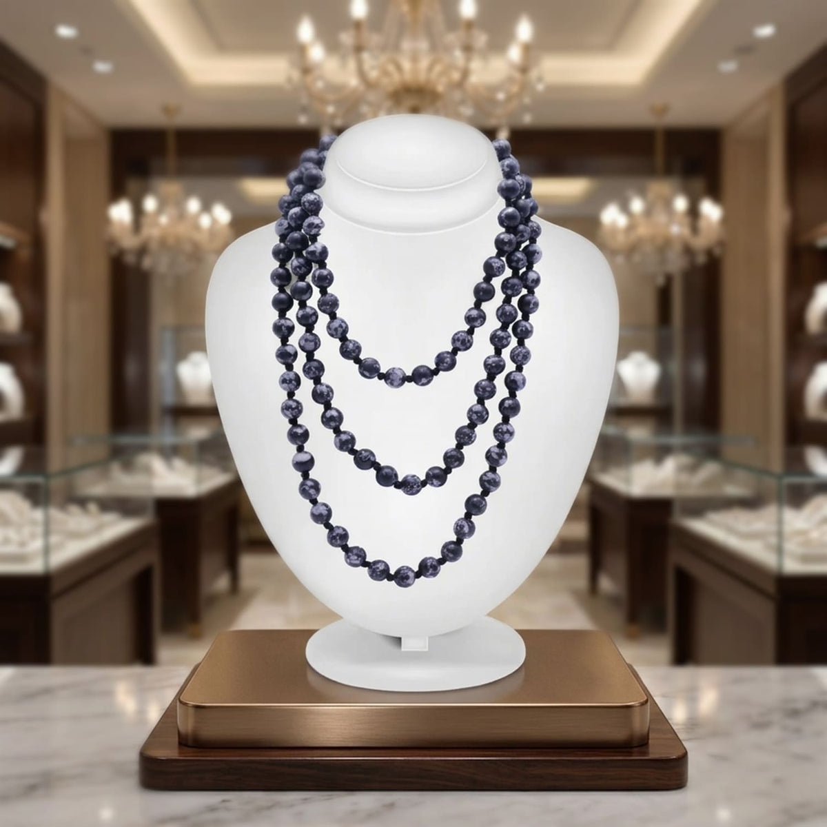 Snow Flake Obsidian Mala