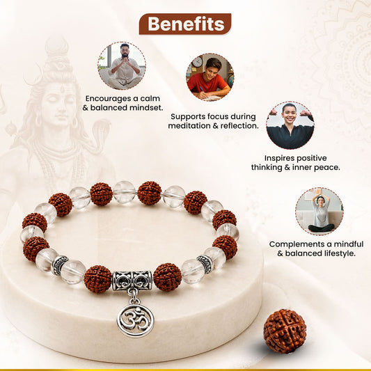 Sphatik Rudraksha OM Charm Bracelet