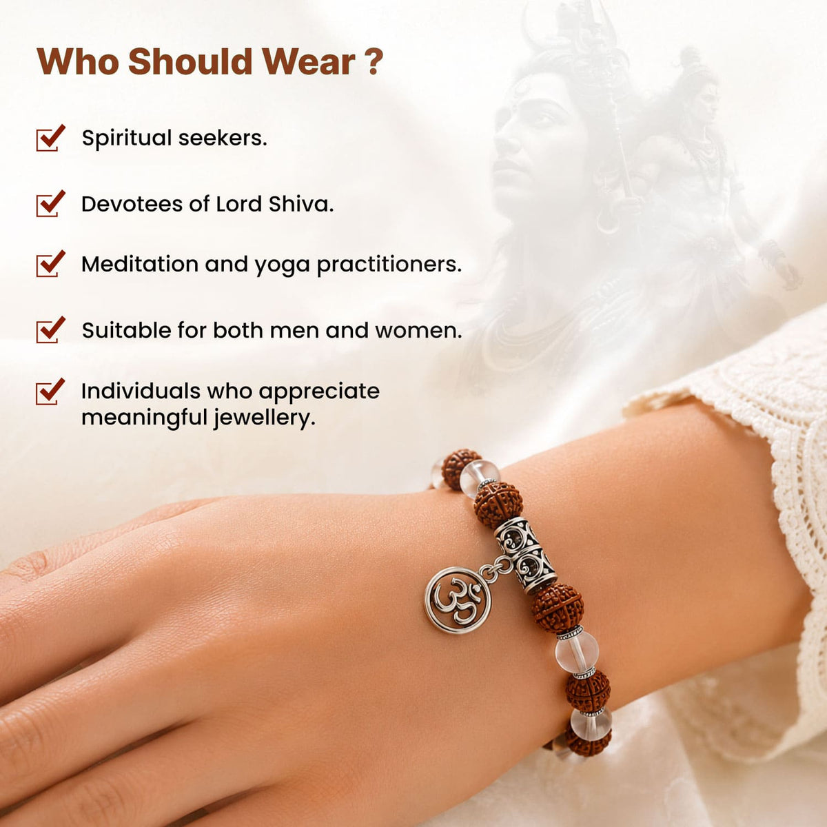 Sphatik Rudraksha OM Charm Bracelet