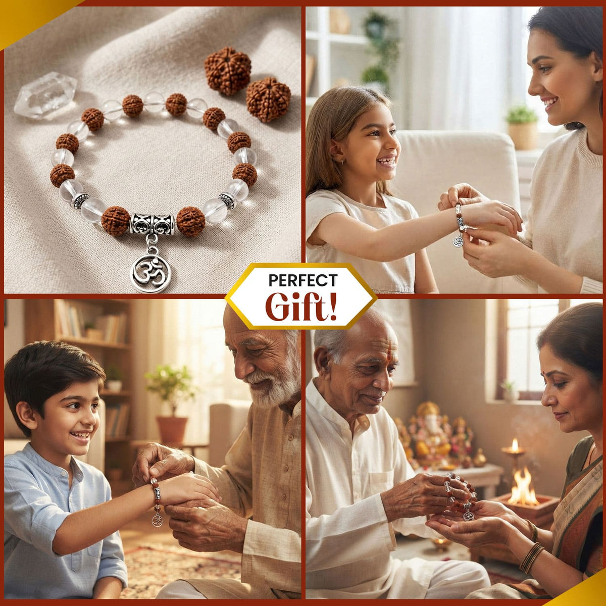 Sphatik Rudraksha OM Charm Bracelet