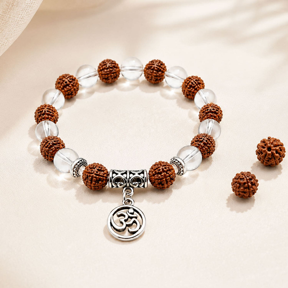 Sphatik Rudraksha OM Charm Bracelet