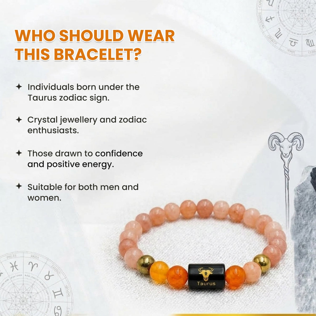 Taurus (वृषभ राशि) Zodiac Sunstone & Carnelian Crystal Bracelet