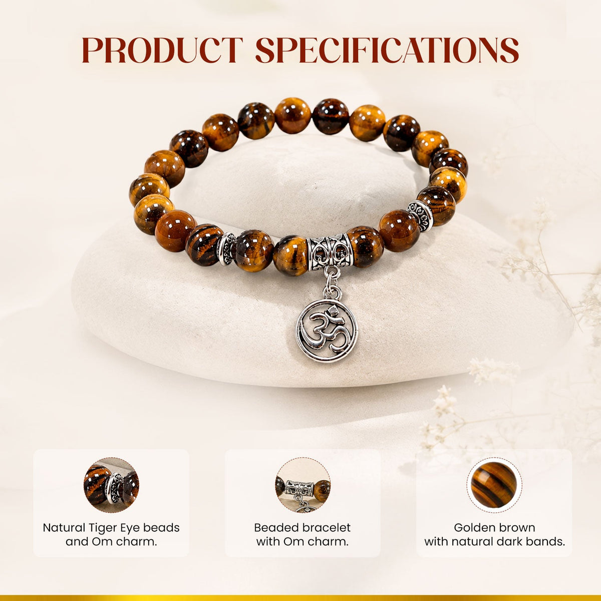 Tiger Eye OM Charm Bracelet