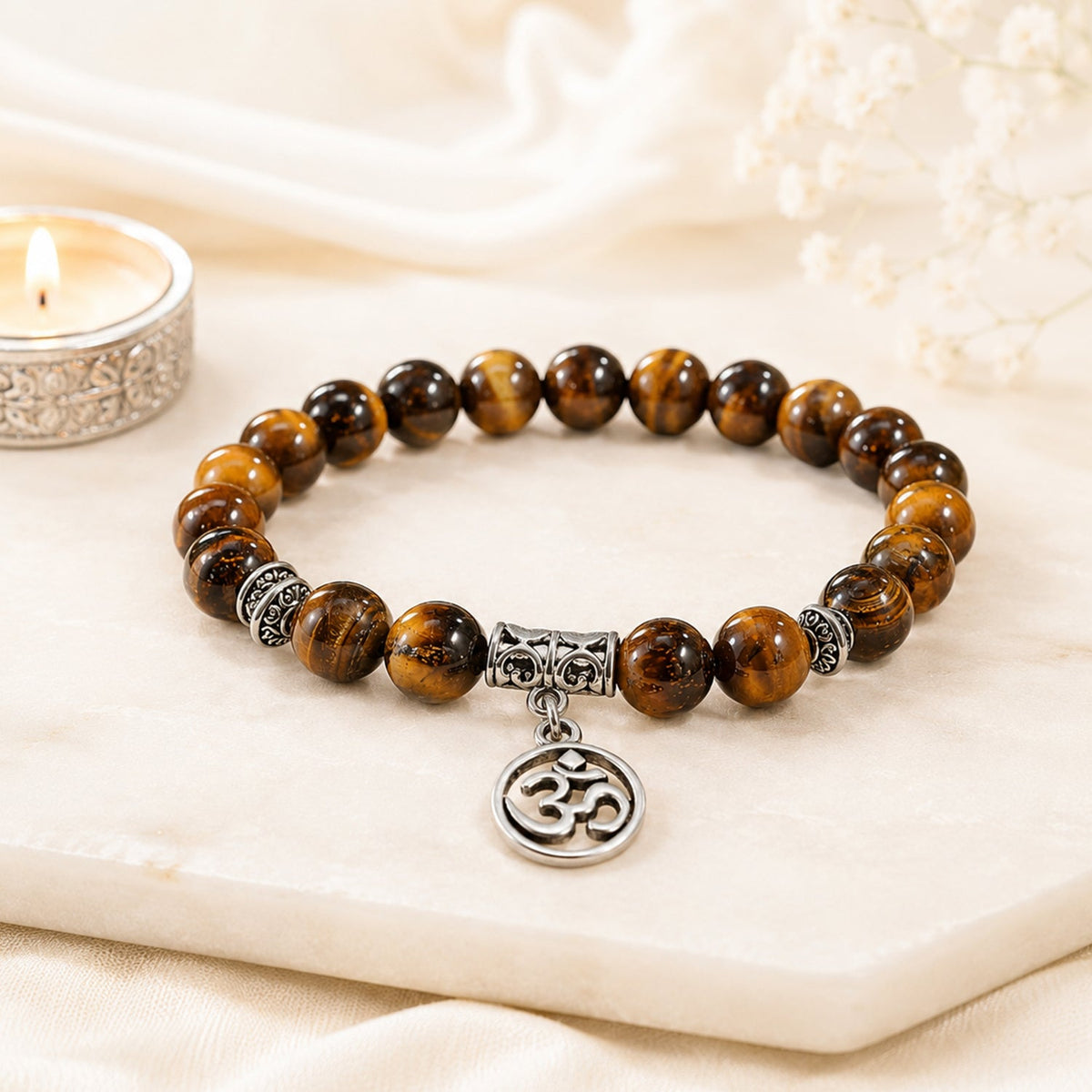 Tiger Eye OM Charm Bracelet