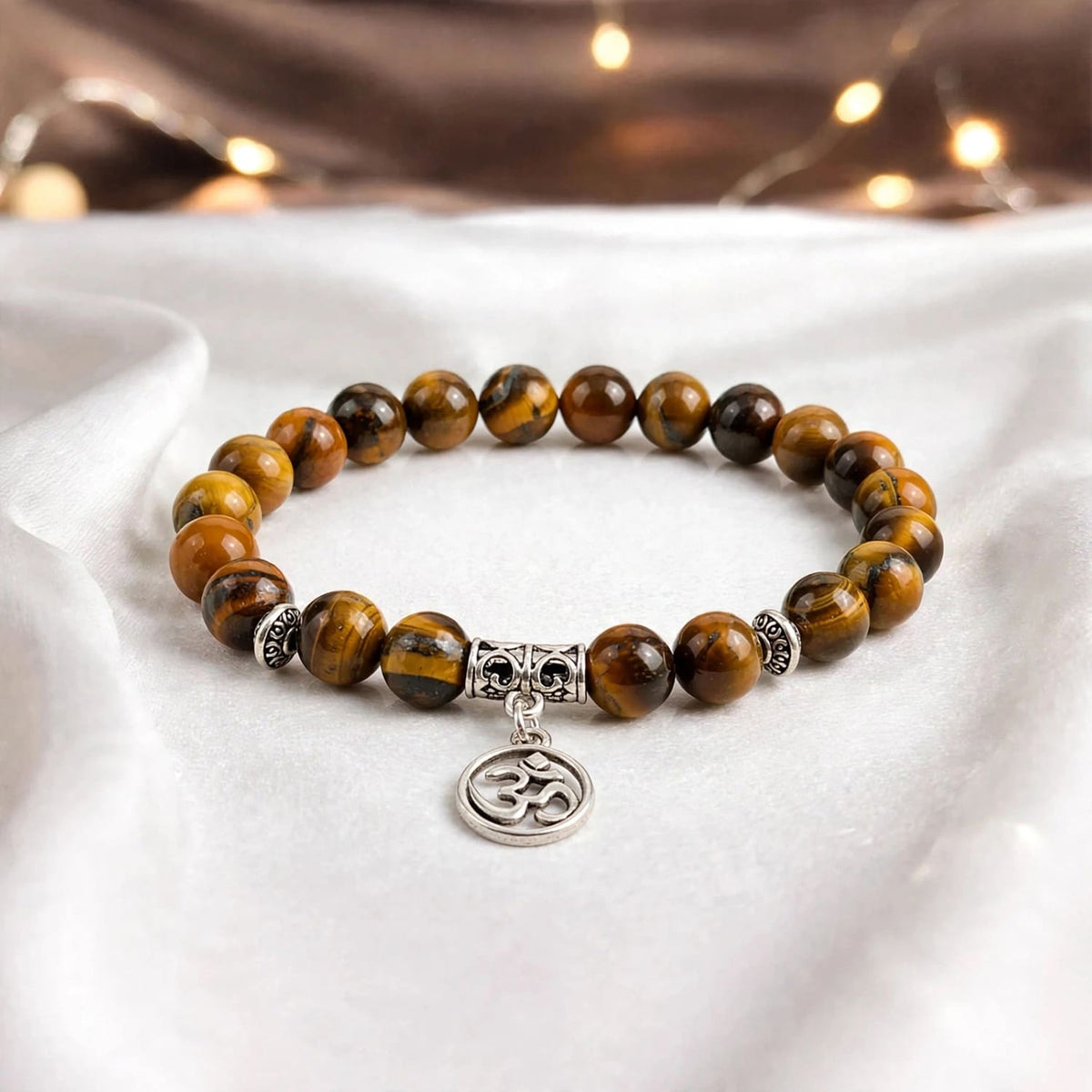 Tiger Eye OM Charm Bracelet