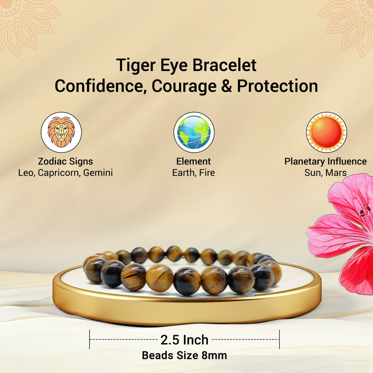 Tiger Eye Bracelet For Willpower & Protection-(8mm)