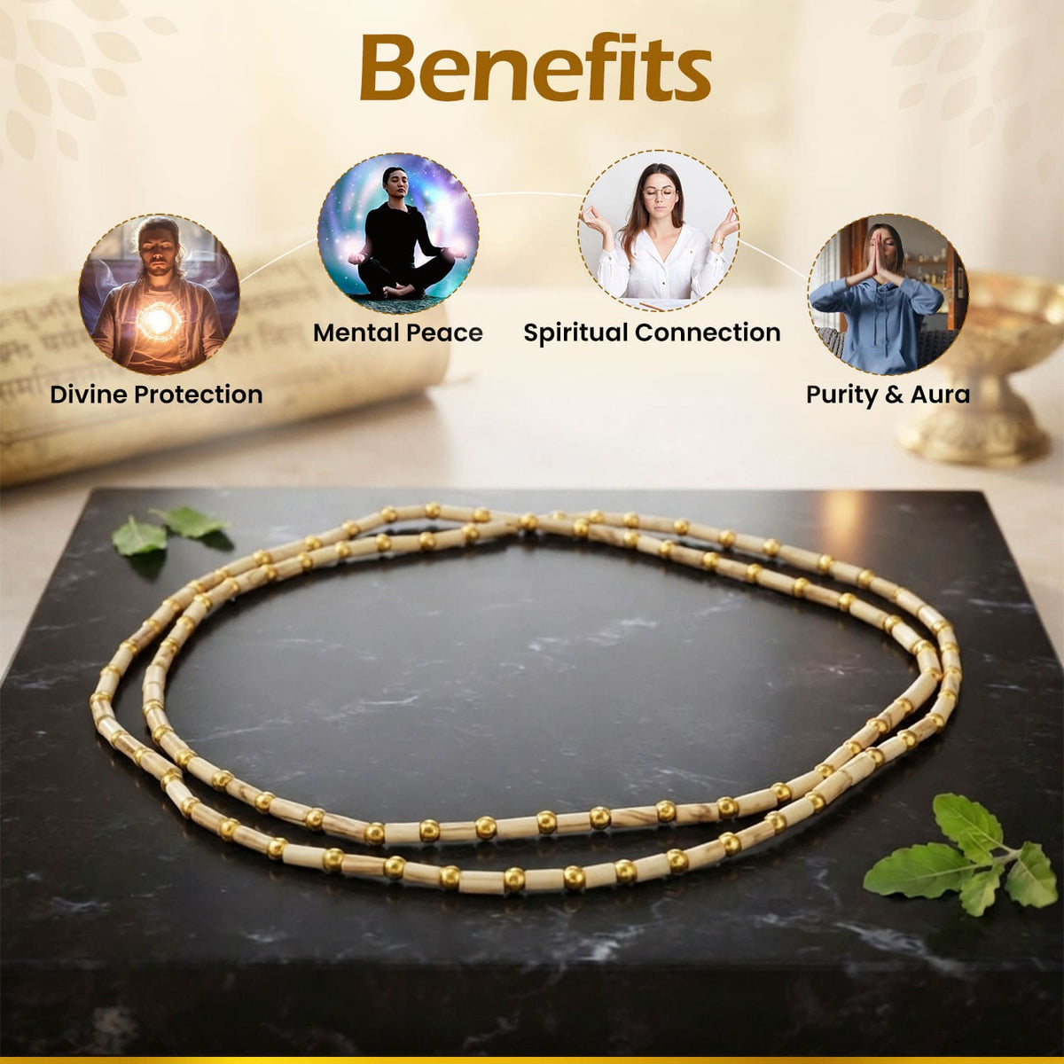 Tulsi Kanthi Mala 2 Round With Golden Beads