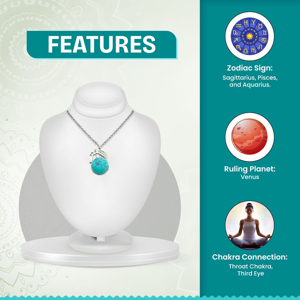 Turquoise Crystal Round Pendant