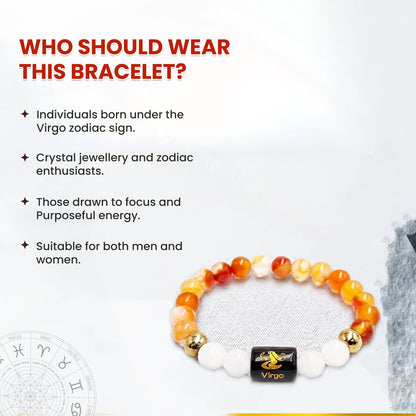 Virgo (कन्या राशि) Zodiac Carnelian & Milky Quartz Crystal Bracelet