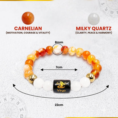 Virgo (कन्या राशि) Zodiac Carnelian & Milky Quartz Crystal Bracelet