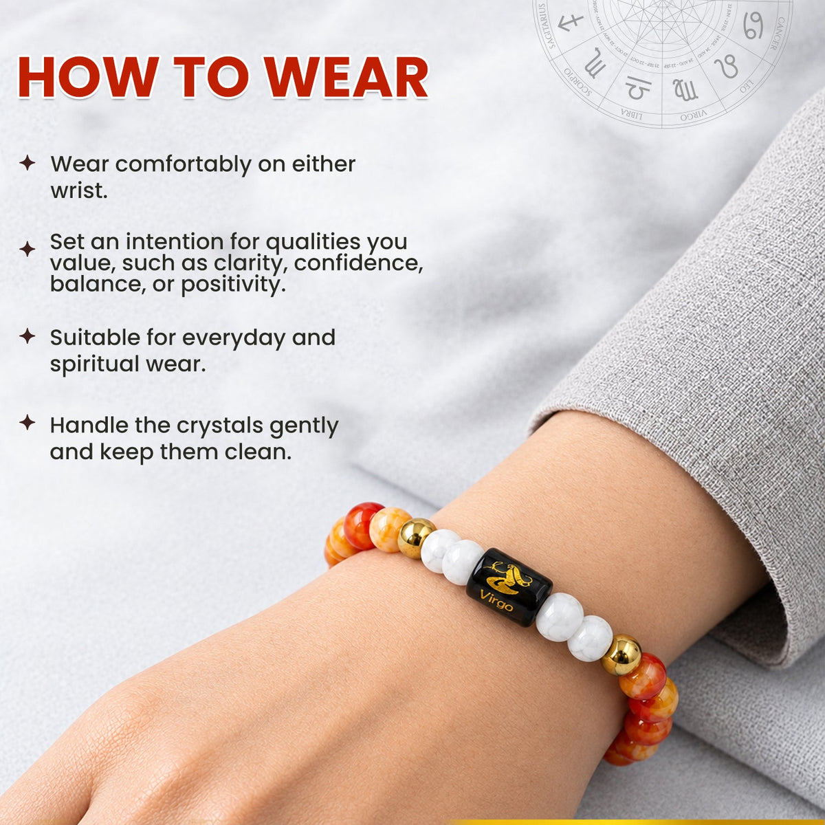 Virgo (कन्या राशि) Zodiac Carnelian & Milky Quartz Crystal Bracelet