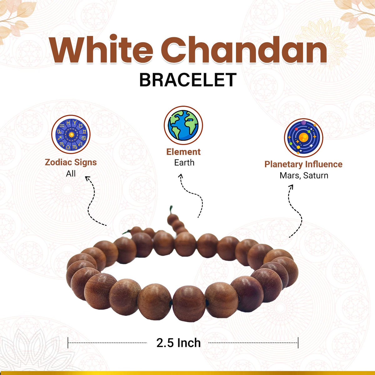 White Chandan Bracelet (8mm)